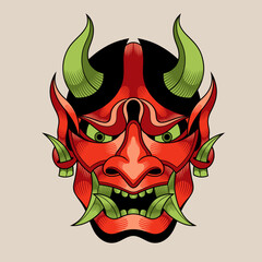 Hand drawn traditional tattoo of a Japanese oni mask 17
