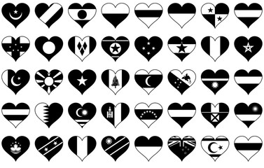 Set Of Linear Flags Heart Vector Symbols Apps, Websites Ui Designs Suitable For Flags,Nation,Flag,Love,Heart Solid Icon Collection. Vector Illustration