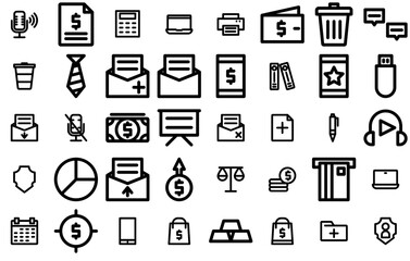 Set Of Linear Finance Vector Symbols Apps, Websites Ui Designs Suitable For File,Payment,Data,Business,Document Stroke Icon Collection. Vector Illustration