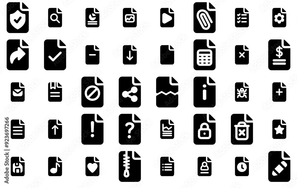 Poster set of files isolated silhouette solid icons with page,document,paper,data,note pictograms and infog