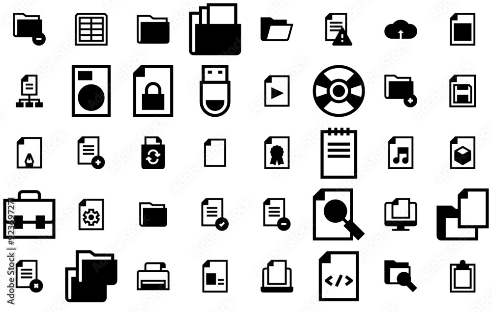 Poster a collection of files isolated silhouette solid icons with office-folder,office,file,folder,files ve