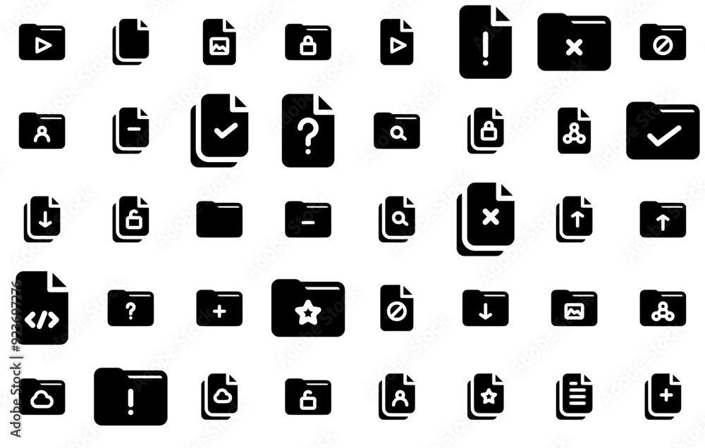 Poster set of files folder 001 solid icons silhouette vector logo design containing document,storage,data,f