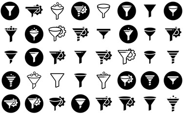 Set Of Filter Isolated Silhouette Solid Icons With Filtering,Funnel,Tool,Edit,Filter Solid Icon Collection. Vector Illustration