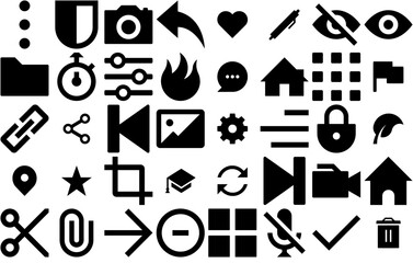 Mega Set Of Vector Filled Icon Icons Silhouette Vector Logo Design Containing Menus,Multimedia,Arrow,Menu,Option Simple Black Style Symbol Sign For Apps And Website, Vector Illustration