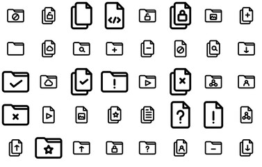 Set Of Linear Files Folder 001 Line Icons Collection Isolated Silhouette Solid Icons Including Document,Data,Folder,File,Storage Vector Illustration Linear Pictogram Pack