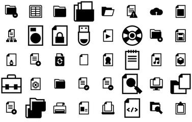 A Collection Of Files Isolated Silhouette Solid Icons With Office-Folder,Office,File,Folder,Files Vector Icon Set Linear Pictogram Pack