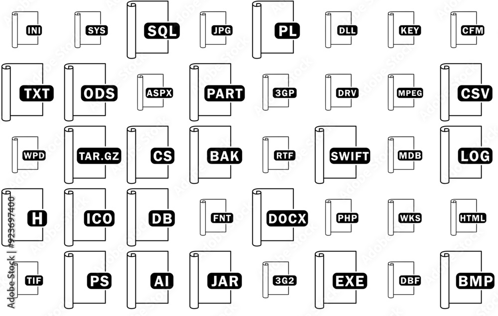 Poster set of linear file formats vector symbols apps, websites ui designs suitable for compressed,file,ima