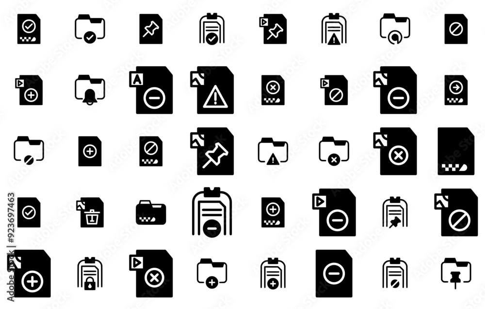 Poster a collection of file management solid icons collection isolated silhouette solid icons including dat