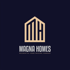 The Power of a HM Letter  Logo Initial letter hm, mh, m, h elegant and luxury Initial with Rectangular frame minimal monogram logo design vector template