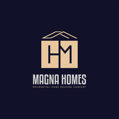 The Power of a HM Letter  Logo Initial letter hm, mh, m, h elegant and luxury Initial with Rectangular frame minimal monogram logo design vector template