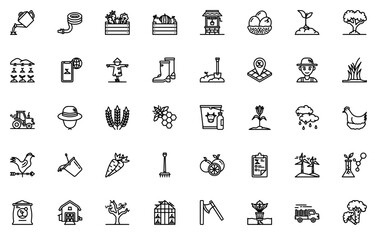 Set Of Farming Icon Line Style Icons Web Header Banner Design Containing Farm,Garden,Agricultural,Vegetable,Farming Vector Illustration Linear Pictogram Pack