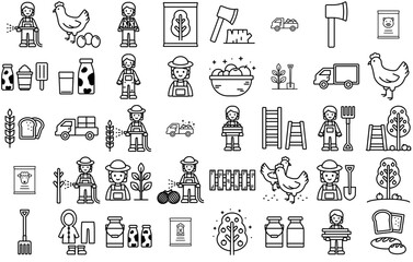 Set Of Linear Farm Isolated Silhouette Solid Icons With Animal,Farm,Garden,Farmer,Ranch Vector Icons Illustration Collection
