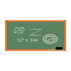 Obraz premium Hand drawn math signs on chalk board. Graphic and formula, mathematical, geometric or physic doodle on blackboard, neoteric vector symbols