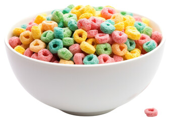 PNG Colorful cereal in white bowl