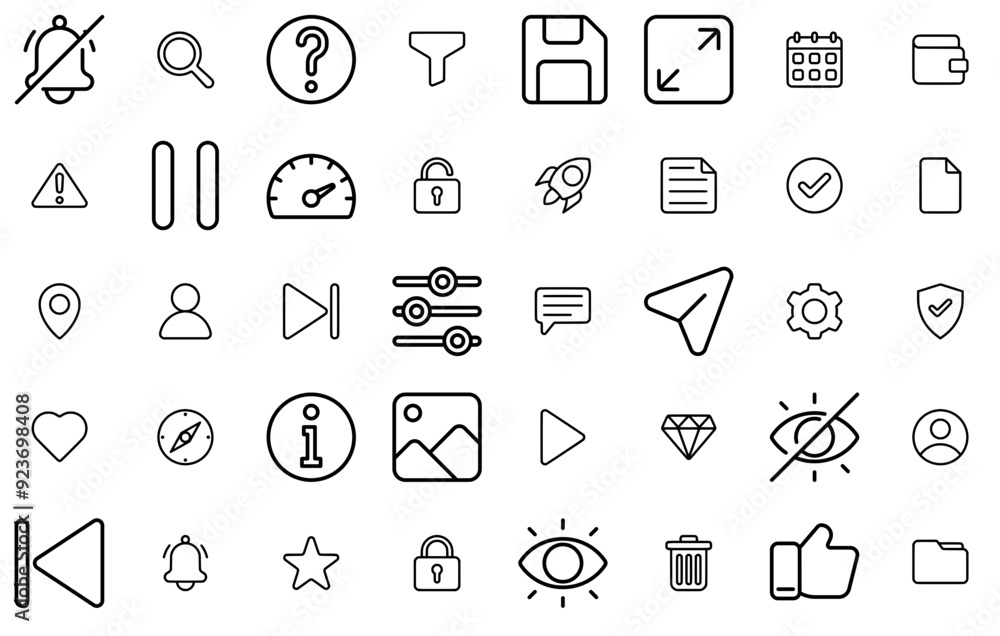 Poster a collection of essentials line vector symbols apps, websites ui designs suitable for file,data,arro