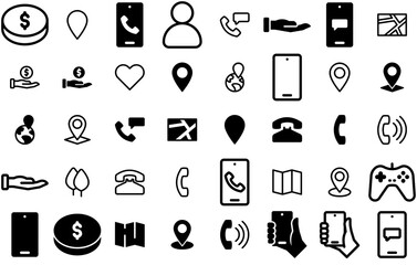 Mega Set Of Vector Essential Icons Collection Isolated Silhouette Solid Icons Including Location,Communication,Gps,Map,Navigation Business Infographic Elements Logo Vector Illustration