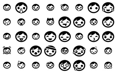 Set Of Emoji Icons Collection Isolated Silhouette Solid Icons Including Kitten,Sad,Happy,Emoji,Joy Simple Black Style Symbol Sign For Apps And Website, Vector Illustration