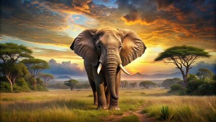 Obraz premium Realistic of a majestic elephant in its natural habitat, elephant, wildlife, animal, mammal, trunk, tusks, safari, nature