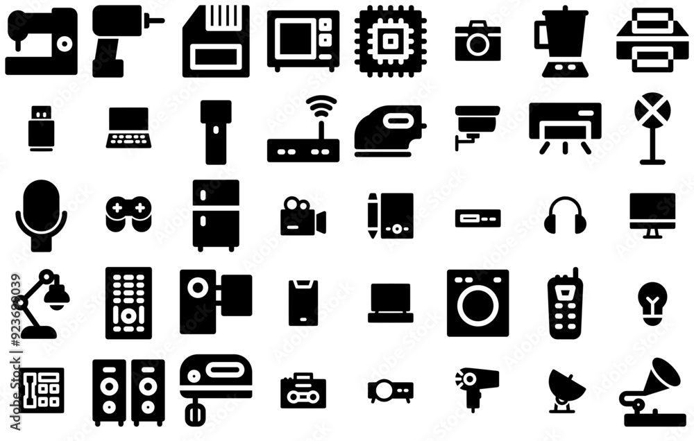 Poster a collection of electronic icon solid style icons collection isolated silhouette solid icons includi