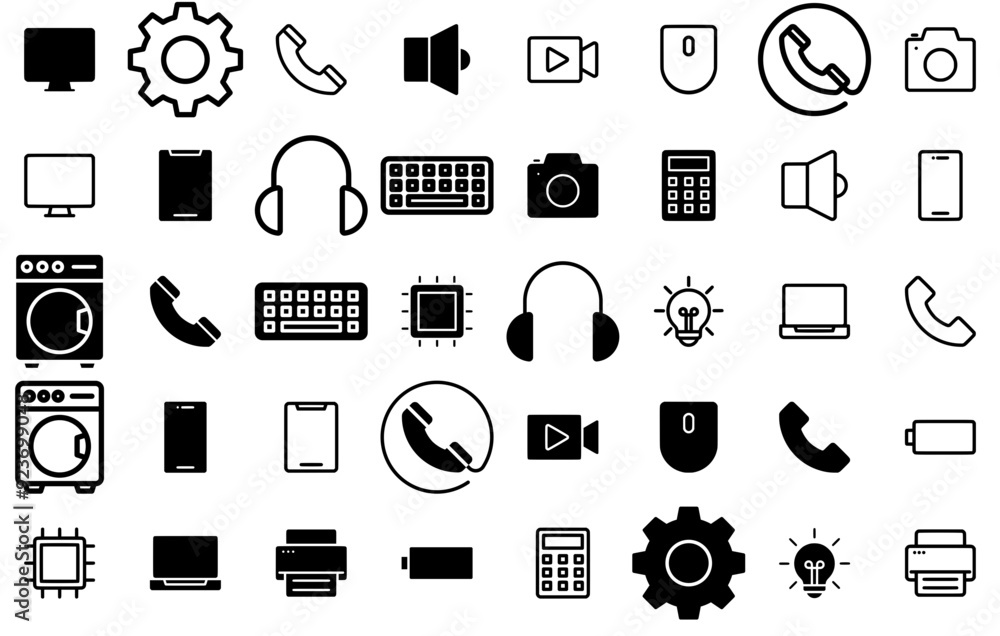 Poster set of electronic device icons web header banner design containing technology,touch-screen,computer,