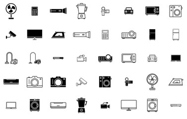 Set Of Linear Electronic Icons Silhouette Vector Logo Design Containing Kitchen,Electronic,Camera,Photo,Photography Infographic Simple Vector Illustration Logo
