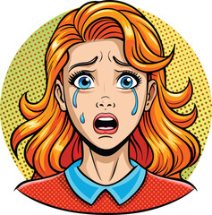 A comic young woman crying illustration