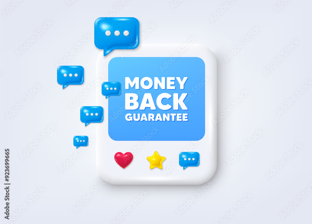 Wall mural Social media post 3d frame. Money back guarantee tag. Promo offer sign. Advertising promotion symbol. Money back guarantee message frame. Photo banner with speech bubbles. Vector