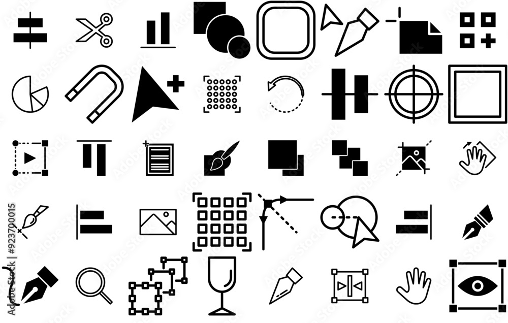 Poster a collection of editing tools icons collection isolated silhouette solid icons including ui,edit,too