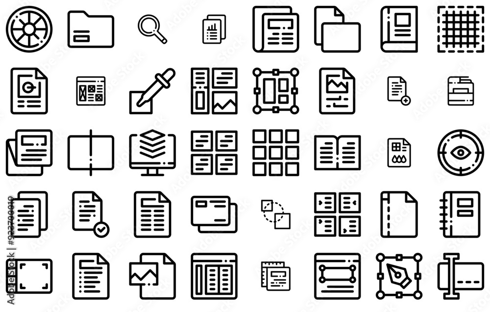 Poster mega set of vector editorial design icons collection isolated silhouette solid icons including edit-