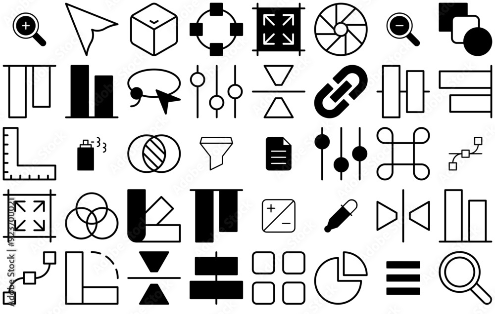 Poster mega set of vector editing tool icons collection isolated silhouette solid icons including design-to