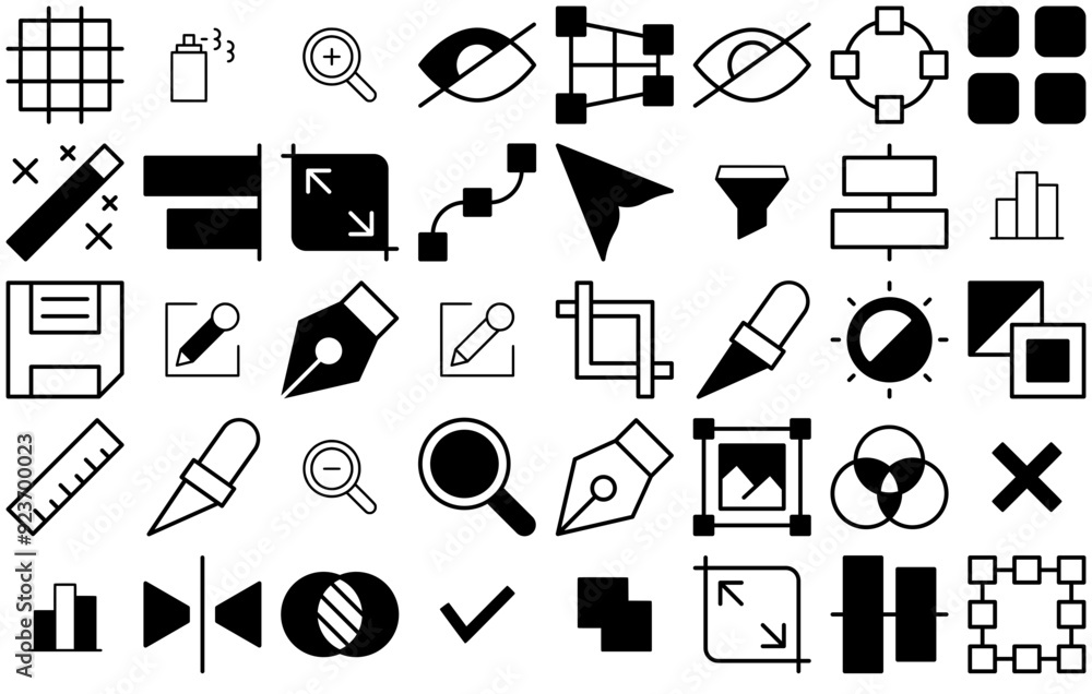 Poster a collection of editing tool vector symbols apps, websites ui designs suitable for tools,editing,vec