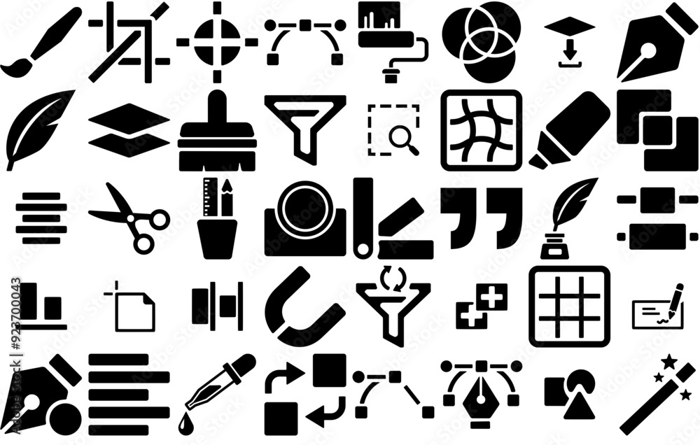 Poster a collection of editing tools isolated silhouette solid icons with text-editor,alignment,ui-tools,tr