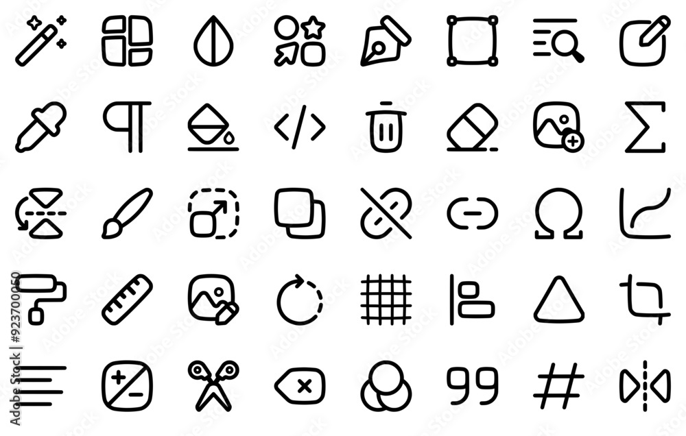 Poster mega set of vector editing tools outline isolated silhouette solid icons with align,shapes-and-symbo