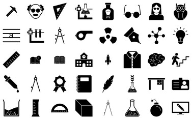 A Collection Of Education Icons Collection Isolated Silhouette Solid Icons Including Flask,Education,Experiment,Tool,Square Set Vector Flat Line Icons