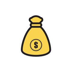 Coin sack flat icon vector illustration isolated on white background, simple design of bussiness, finance, icon. 