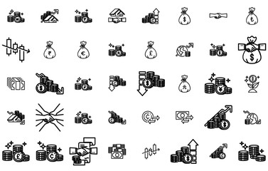 Set Of Linear Economy Isolated Silhouette Solid Icons With Currency,Cash,Payment,Price,Money Business Infographic Elements Logo Vector Illustration