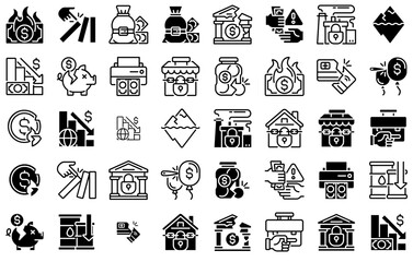 A Collection Of Economic Crisis Icons Web Header Banner Design Containing Economic,Economy,Problem,Crisis,Financial Stroke Icon Collection. Vector Illustration