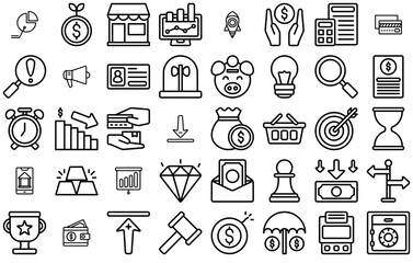 Mega Set Of Vector Economy Icons Silhouette Vector Logo Design Containing Success,Finance,Money,Financial,Business Simple Black Style Symbol Sign For Apps And Website, Vector Illustration