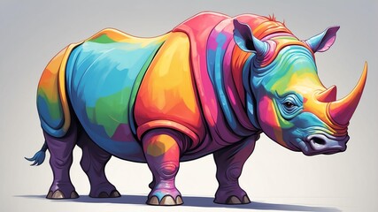 Fototapeta premium rory the rainbow rhino a rhino who can create rainbows game concept cartoon