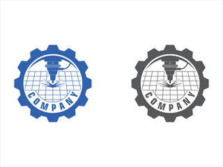Laser cutting logo with circular gear design template silhouette isolated. CNC machine logo emblem