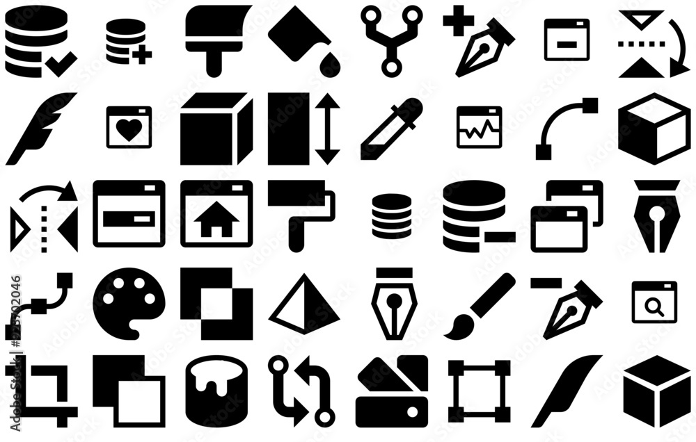 Poster set of linear design and development solid icon set vector symbols apps, websites ui designs suitabl