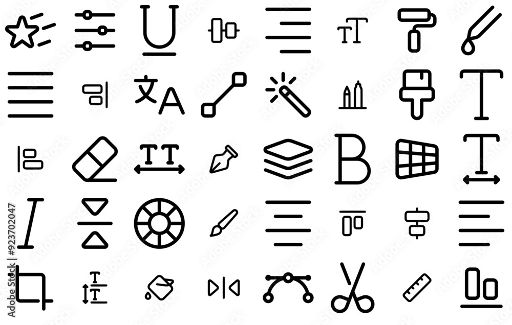 Poster set of linear design and office icons silhouette vector logo design containing alignment,text,editin