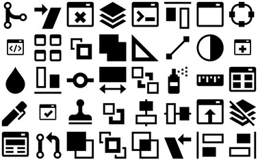 A Collection Of Design And Development Solid Icon Set Vector Symbols Apps, Websites Ui Designs Suitable For Layers,Adjustment,Layout,Webpage,Tool Business Infographic Elements Logo Vector Illustration