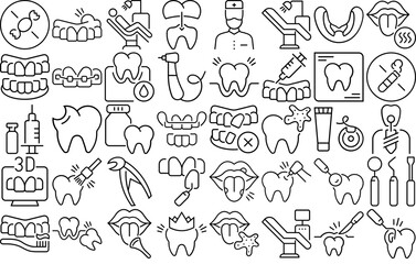 Set Of Linear Dentistry Isolated Silhouette Solid Icons With Stomatology,Tooth,Dentistry,Treatment,Dental Infographic Simple Vector Illustration Logo