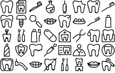 Set Of Dental Hand Drawn Vector Symbols Apps, Websites Ui Designs Suitable For Health,Medical,Dental,Tooth,Dentist Infographic Simple Vector Illustration Logo