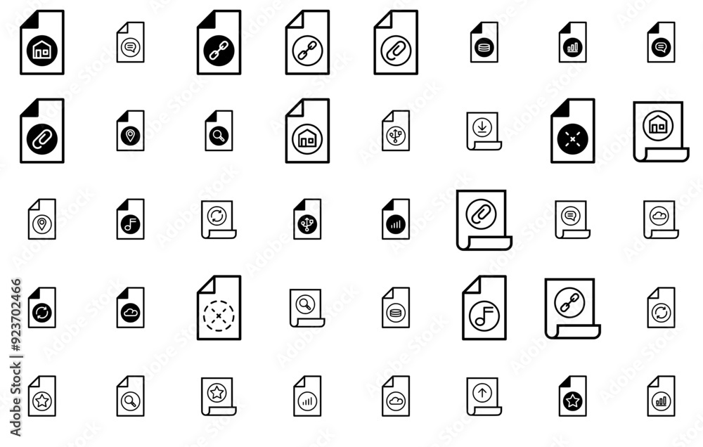 Poster mega set of vector data file isolated silhouette solid icons with data,document,storage,file,statist