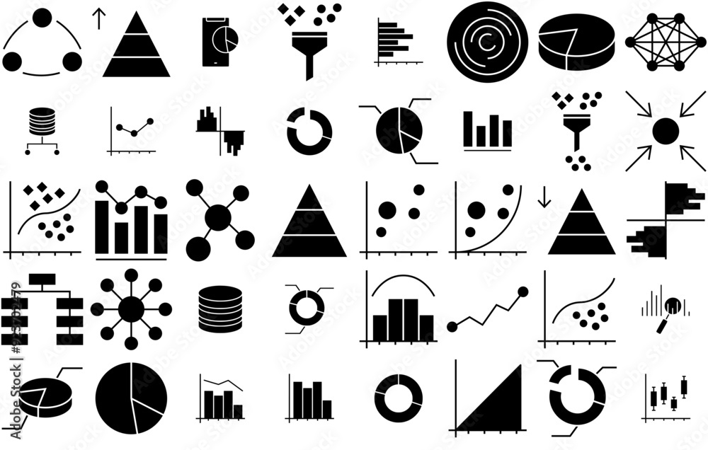 Poster a collection of data analytics dark vector symbols apps, websites ui designs suitable for chart,bar-