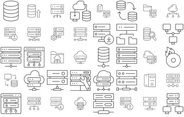 A Collection Of Database And Storage Thin Line Icons Silhouette Vector Logo Design Containing Database,Storage,Data-Center,Mainframe,Server Vector Illustration Linear Pictogram Pack