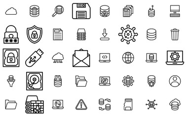 Set Of Data Management Icons Collection Isolated Silhouette Solid Icons Including Data,Storage,File,Server,Network Set Vector Flat Line Icons