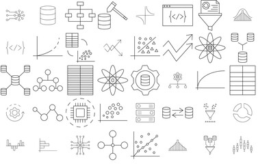 Mega Set Of Vector Data Science 1Px Line Icon Icons Web Header Banner Design Containing Network,Chart,Database,Data,Statistics Business Infographic Elements Logo Vector Illustration
